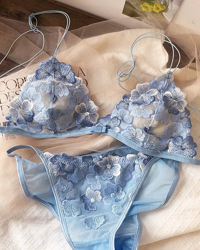 Ultra-Thin Lace Floral Embroidered Bra Set