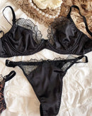 Sexy French-style women’s ultra-thin bra and thong set with bold leopard print, premium satin and lace splicing for seductive daily.
