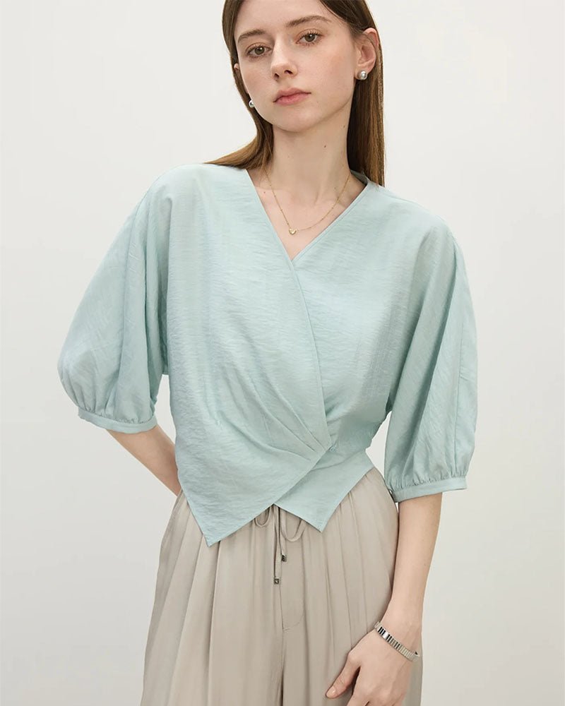 V-Neck Relaxed Casual Short Sleeve Linen Shirt