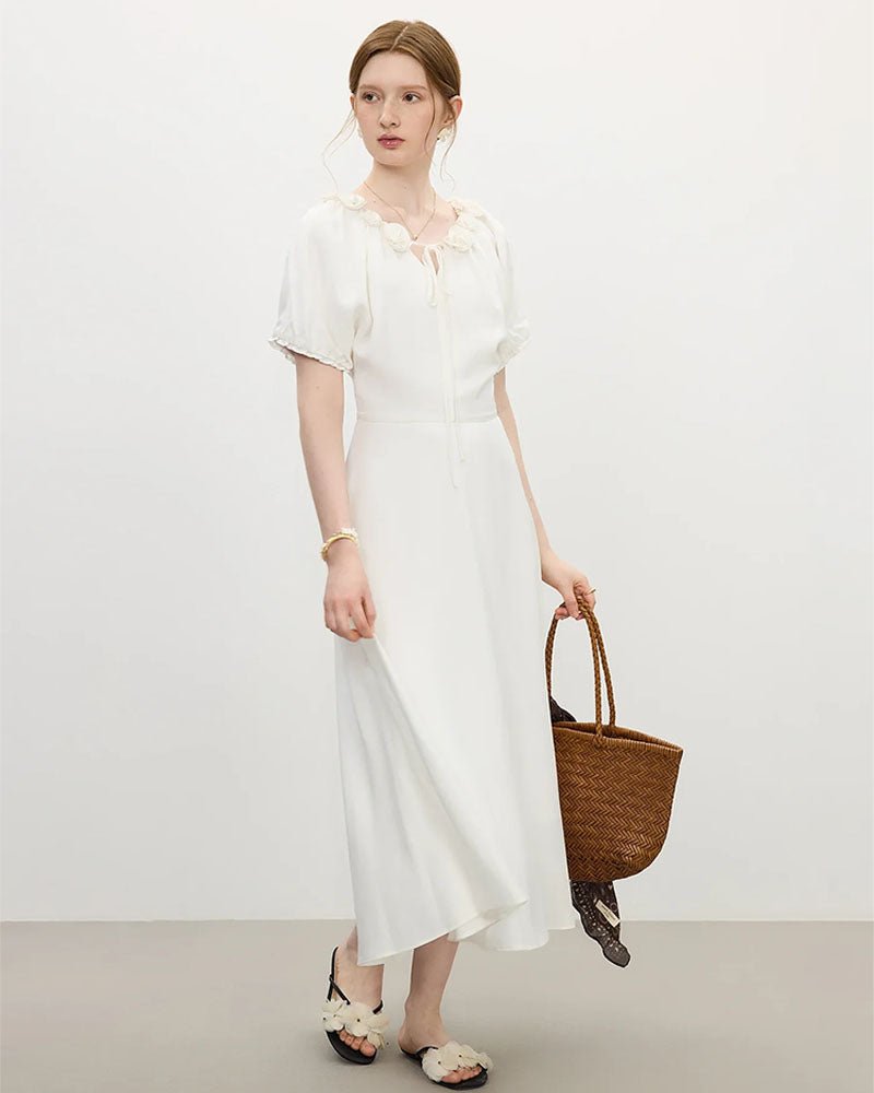 V-Neck Textured Sleeves Dress