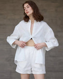 Women's pure linen high-waist shorts – elastic waistband, breathable comfortable fit, casual basic style,  perfect for summer everyday wear.