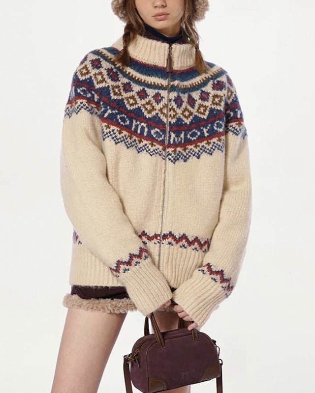 Vintage Jacquard Christmas Cardigan Sweater