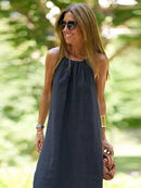 Vintage Loose Split Linen Maxi Dress