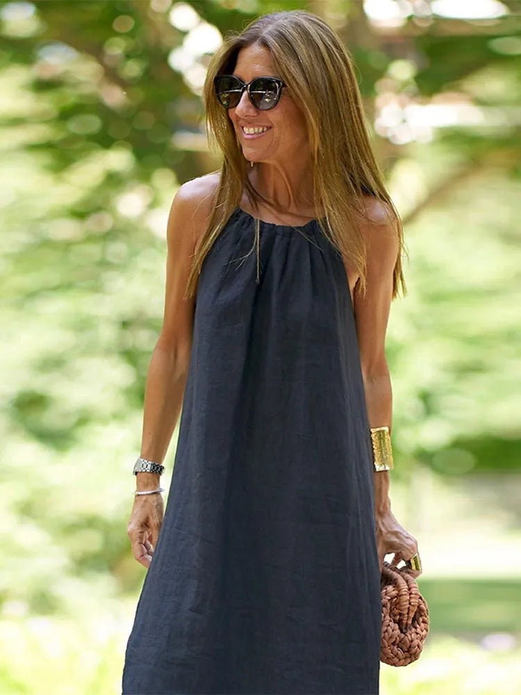 Vintage Loose Split Linen Maxi Dress