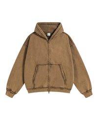 Distressed Washed Batik Retro Zipper Hoodies