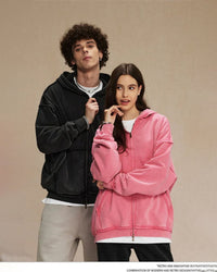 Distressed Washed Batik Retro Zipper Hoodies