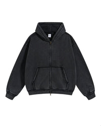 Distressed Washed Batik Retro Zipper Hoodies