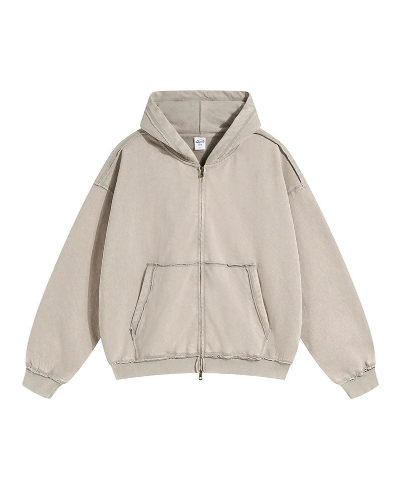 Distressed Washed Batik Retro Zipper Hoodies