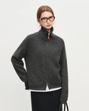 Women’s cozy wool blend knitted cardigan - stand-up collar, full zipper closure, slight stretch for comfort, regular fit, crafted from a durable polyamide-wool-acrylic mix with standard thickness, perfect for autumn and winter layering over tees, dresses, or blouses for casual outings and office-friendly looks.