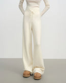 Women’s cozy wool-polyester blend knitted pants - loose fit with slight stretch, full-length design, soft knit craftsmanship, perfect for lounging at home, casual outings, or layering with sweaters and cardigans during cool autumn and winter days for comfort and style.
