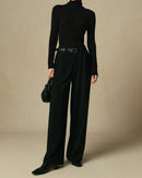 Woman commuting in wool-blended straight pants, 72 % wool / 28 % viscose drapes like crepe—your polished yet cozy 45-65 °F fall-to-spring office staple.