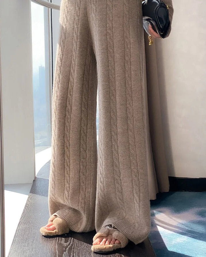 Wool Cable Knit Wide-Leg Trousers