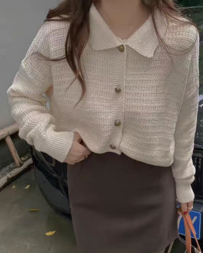 Wool Cardigan Polo Collar Sweater