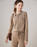 Women's wool polo collar cardigan - autumn/winter warm knit, skin-soft zero-itch fabric with built-in stretch for daily & transitional looks