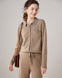 Women's wool polo collar cardigan - autumn/winter warm knit, skin-soft zero-itch fabric with built-in stretch for daily & transitional looks