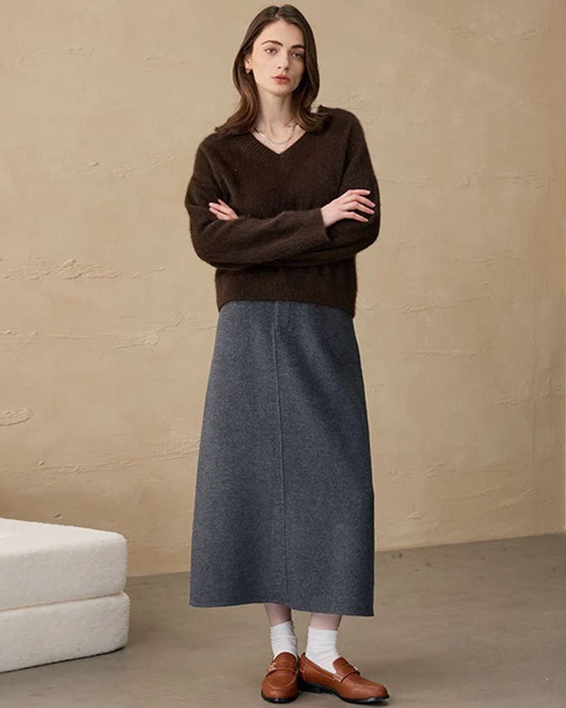 Yak Fleece & Cashmere V-Neck Loose Sweater