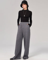 Wool High-Waisted Floor-Length Wide-Leg Pants