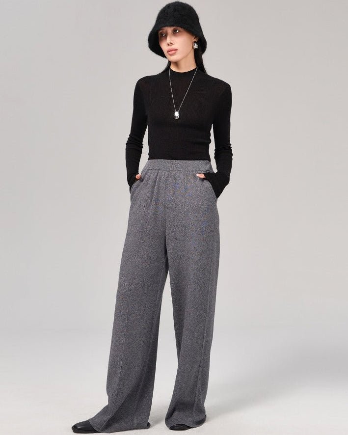 Wool High-Waisted Floor-Length Wide-Leg Pants