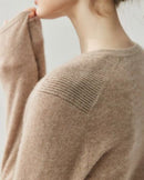Cashmere V-Neck Saddle Shoulder Knit Sweater