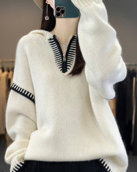 Pure Wool Loose-Fitting Stylish Hooded Sweater