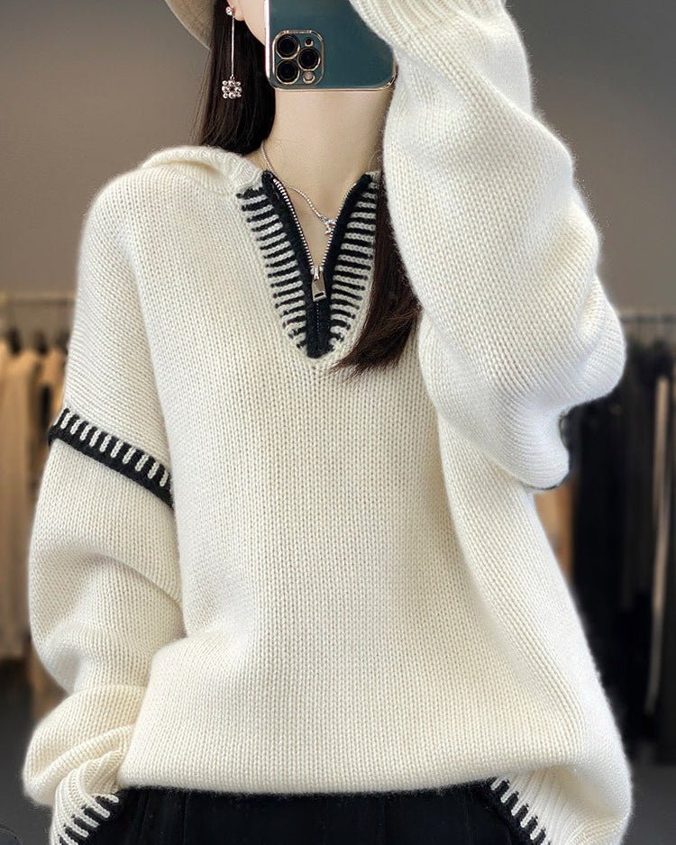 Pure Wool Loose-Fitting Stylish Hooded Sweater
