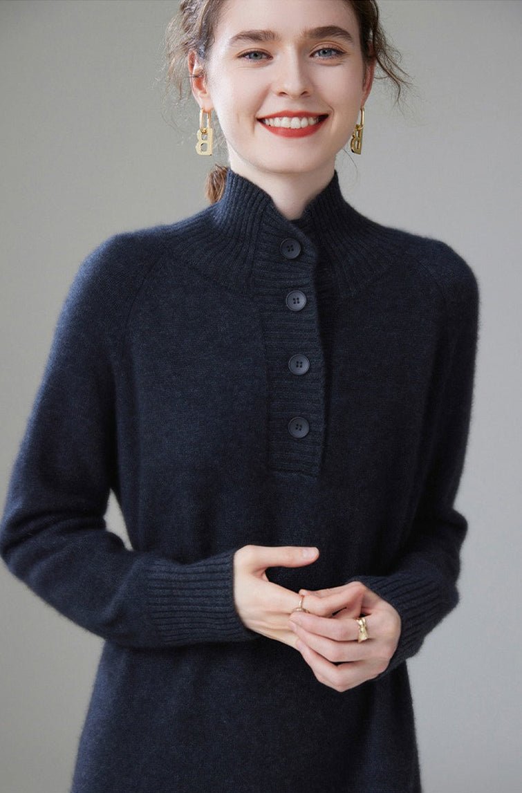 Cashmere Turtleneck Loose-Fitting Casual Dress