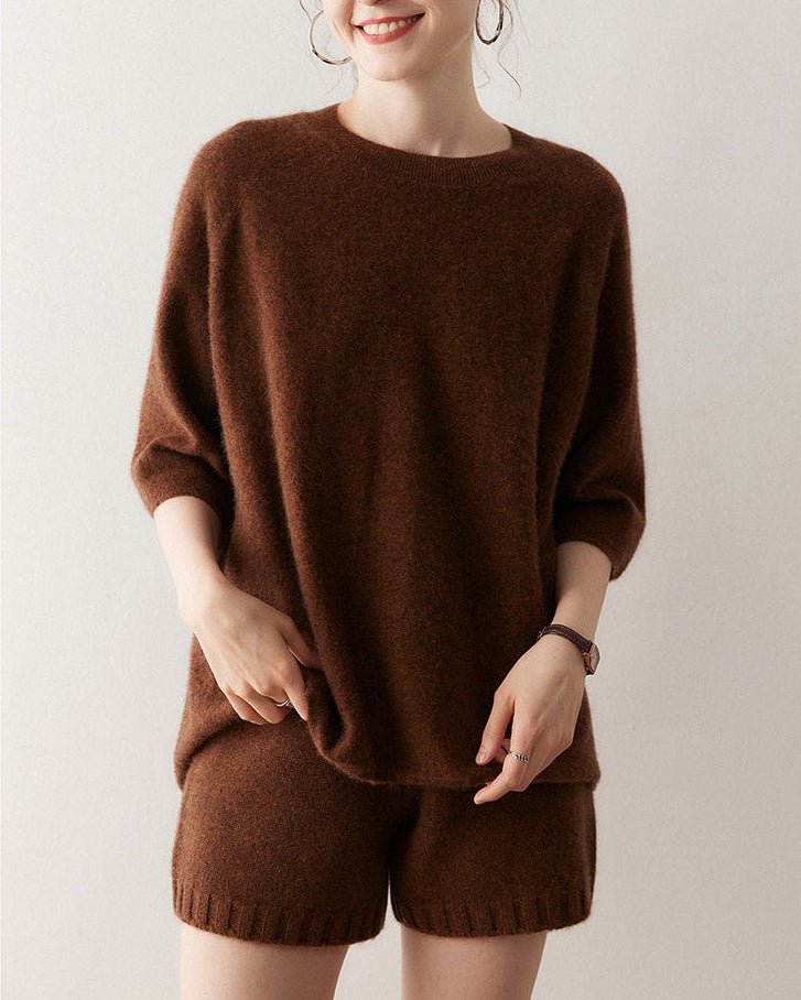 Cashmere Knitted Three-Quarter Sleeve Loose Sweater