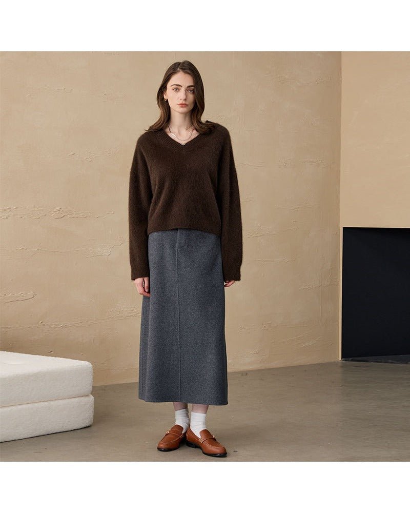 Yak Fleece & Cashmere V-Neck Loose Sweater