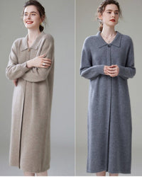 Cashmere Polo Collar Knitted Loose Long Dress