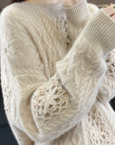 Wool Crew Neck Openwork Loose Slimming Sweater