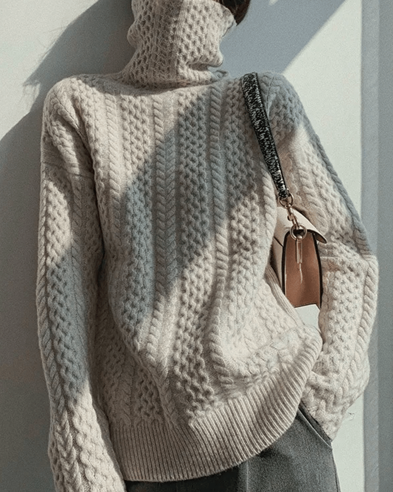 Cable Knit Turtleneck Cashmere Sweater
