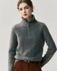 Cashmere Half-Zip Cable Knit Loose Sweater