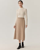 High-Waisted Wool Knit Long A-Line Skirt