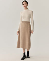 High-Waisted Wool Knit Long A-Line Skirt