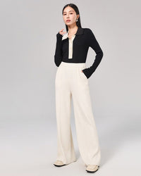 Wool High-Waisted Floor-Length Wide-Leg Pants