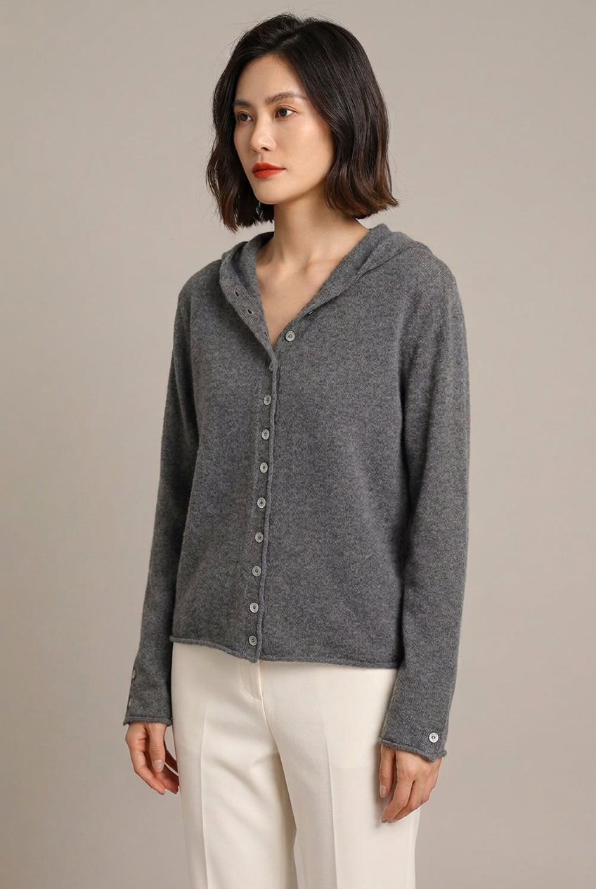 Cashmere Knitted Hooded Cardigan