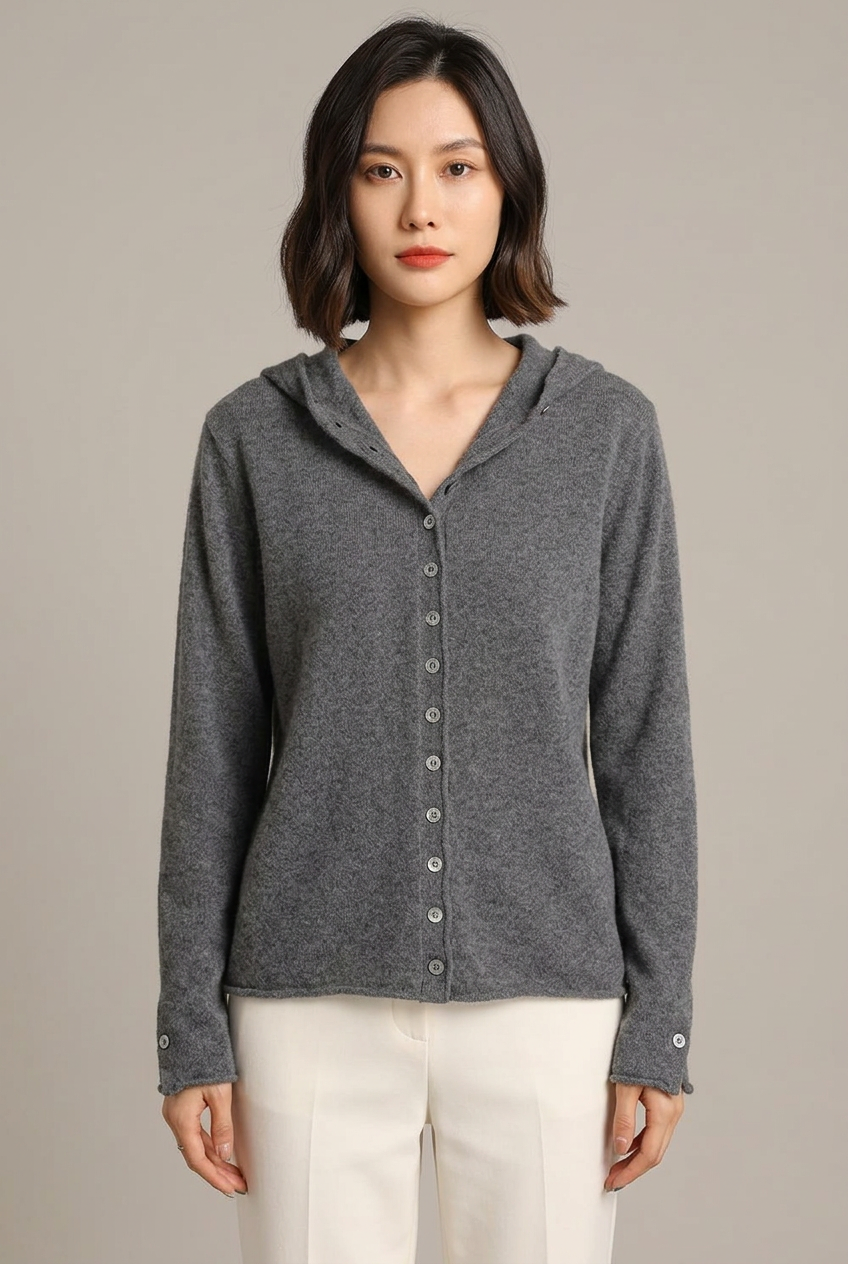 Cashmere Knitted Hooded Cardigan