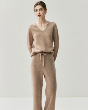 Cashmere V-Neck Saddle Shoulder Knit Sweater