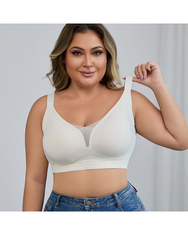 Plus-size wire-free semi-fixed push-up bra
