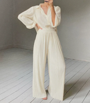 Pleated Blouse & Wide Leg Pants Set