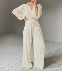 Pleated Blouse & Wide Leg Pants Set