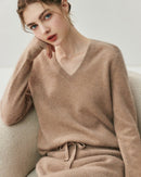 Cashmere V-Neck Saddle Shoulder Knit Sweater