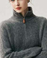 Cashmere Half-Zip Cable Knit Loose Sweater