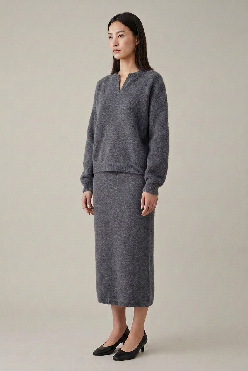 Solid Sweater And Skirt Set