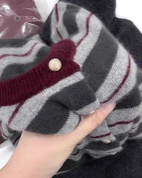 Striped Cardigan Knit Cashmere Sweater
