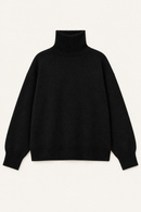 Black cashmere turtleneck sweater flat lay