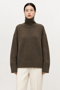 Brown cashmere turtleneck sweater front view