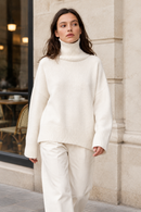 White cashmere turtleneck sweater lifestyle view